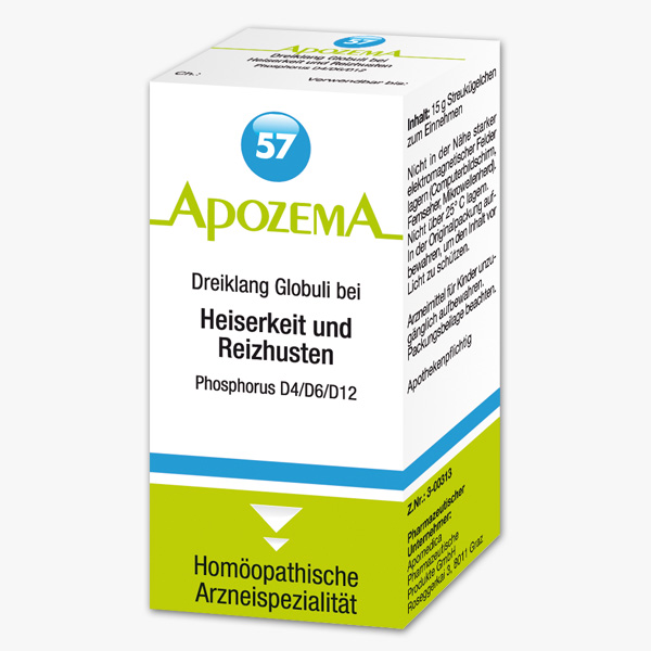 Apozema Dreiklang Globuli bei Heiserkeit und Reizhusten Nr. 57 (Phosphorus D4/D6/D12)