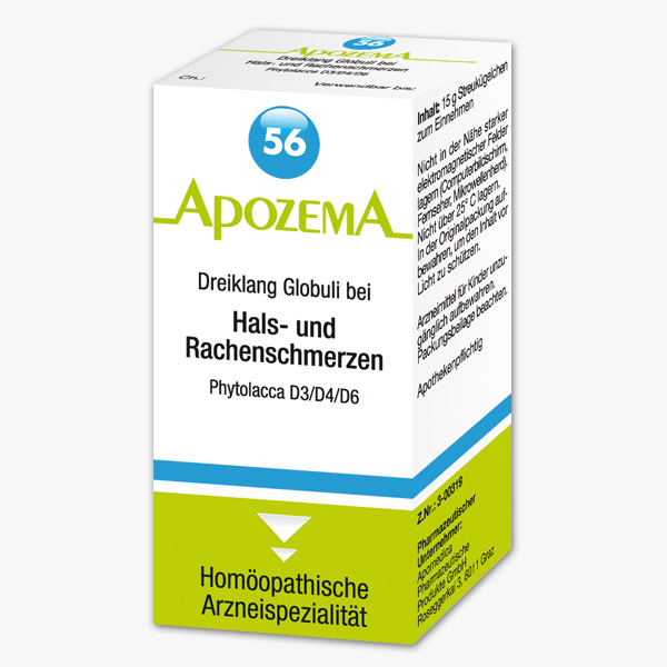 Apozema  Dreiklang Globuli bei Hals- und Rachenschmerzen Nr. 56 (Phytolacca D3/D4/D6)