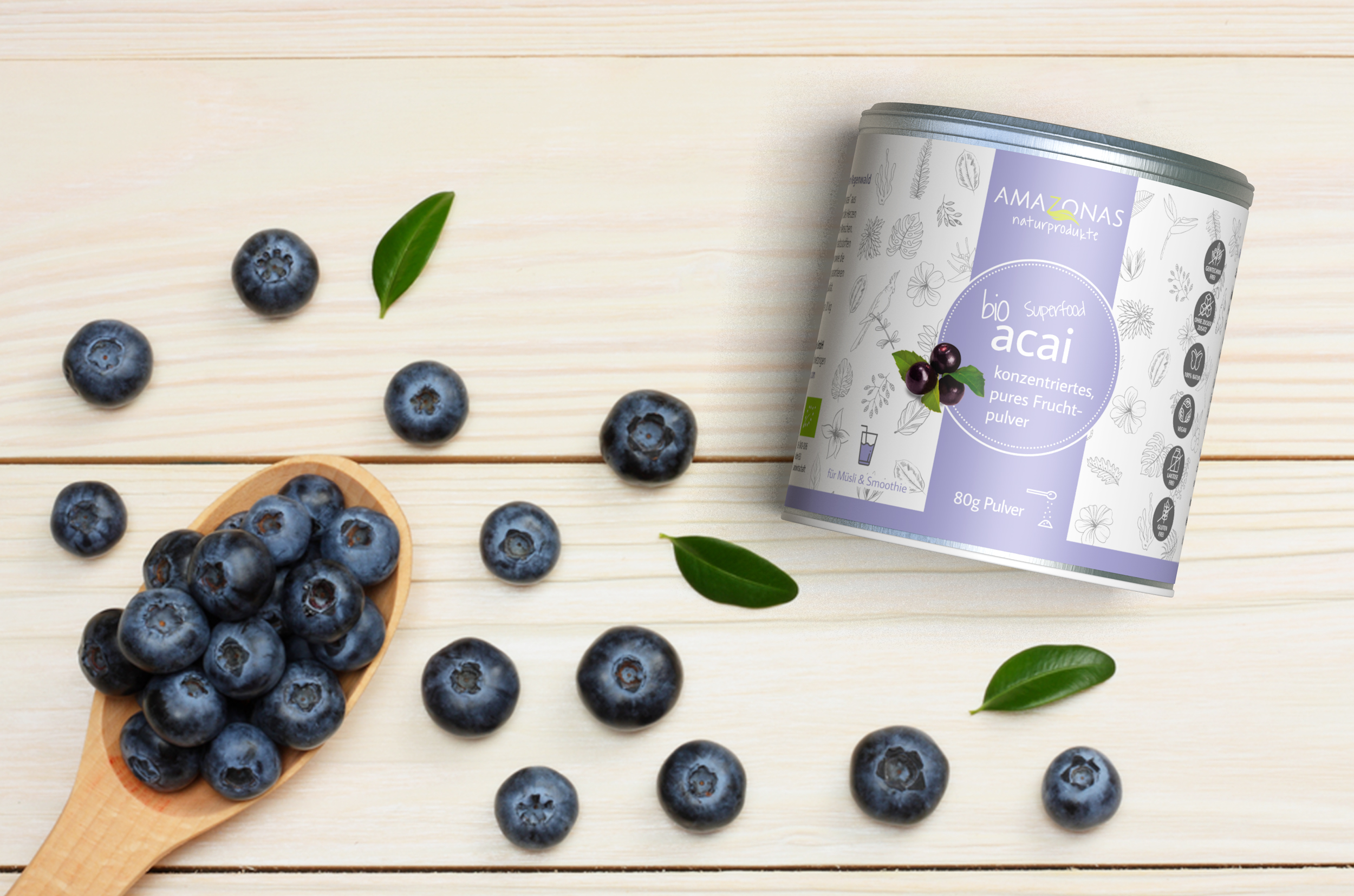 BIO Acai Fruchtpulver aus Brasilien, 100% pur, der natürliche Zellschutz, 80g